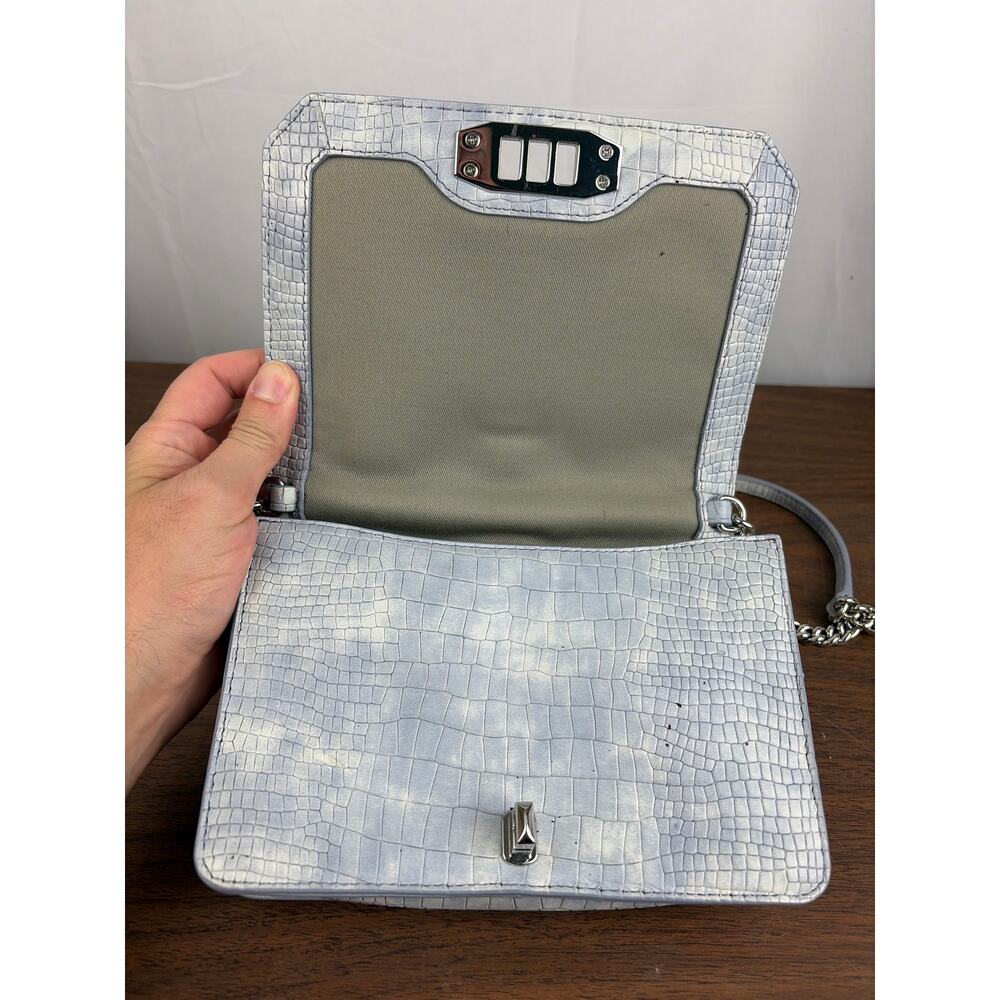 Rebecca Minkoff Small Love Crossbody Bag Silver Croc Embossed Leather - Picture 2 of 7